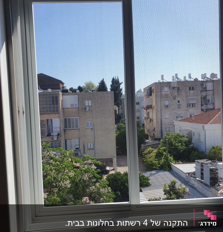 חלון אלומיניום עם מסגרת לבנה